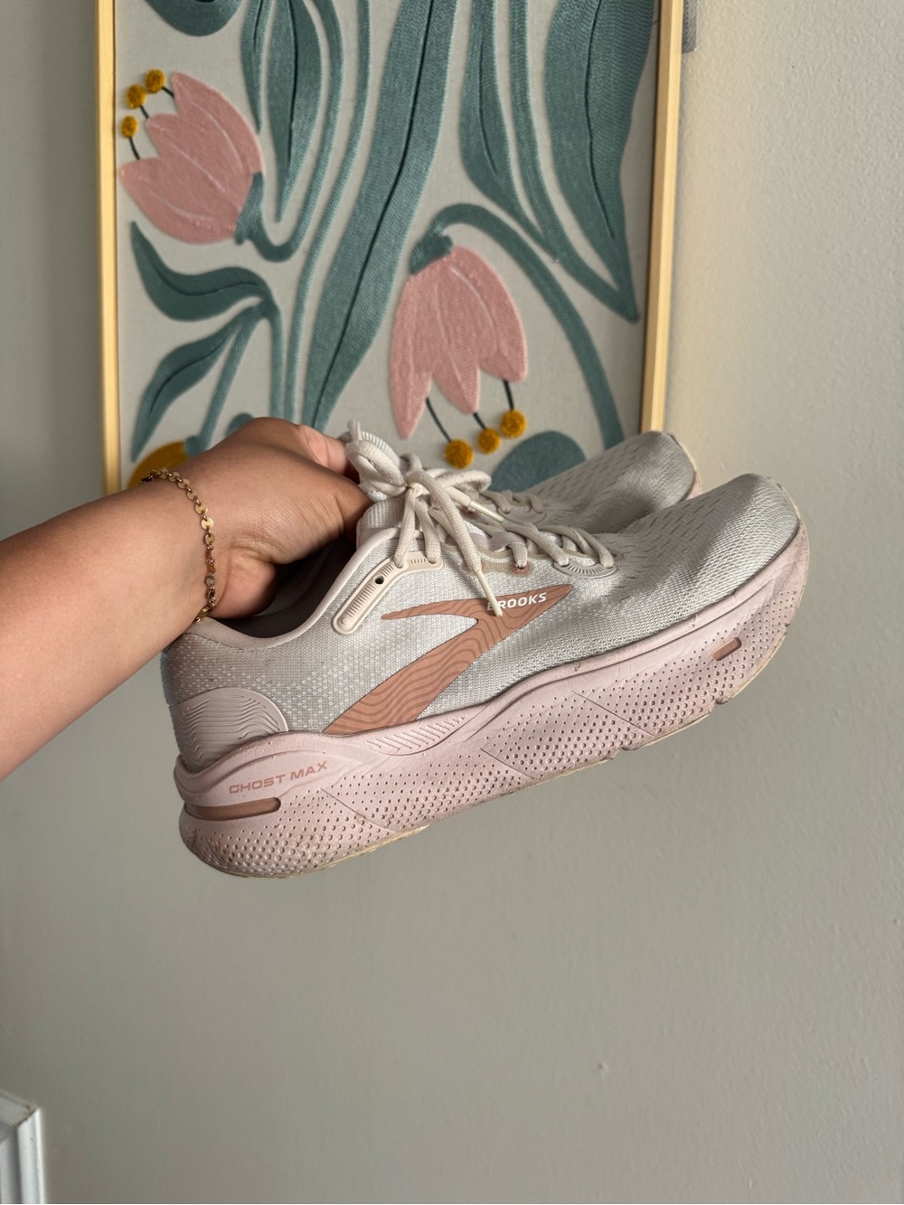 Brooks Women’s Ghost Max Running Shoes — Light Pink and Cream